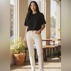 White jeans skinny style. Fringe trim. Ann Taylor Loft 14P